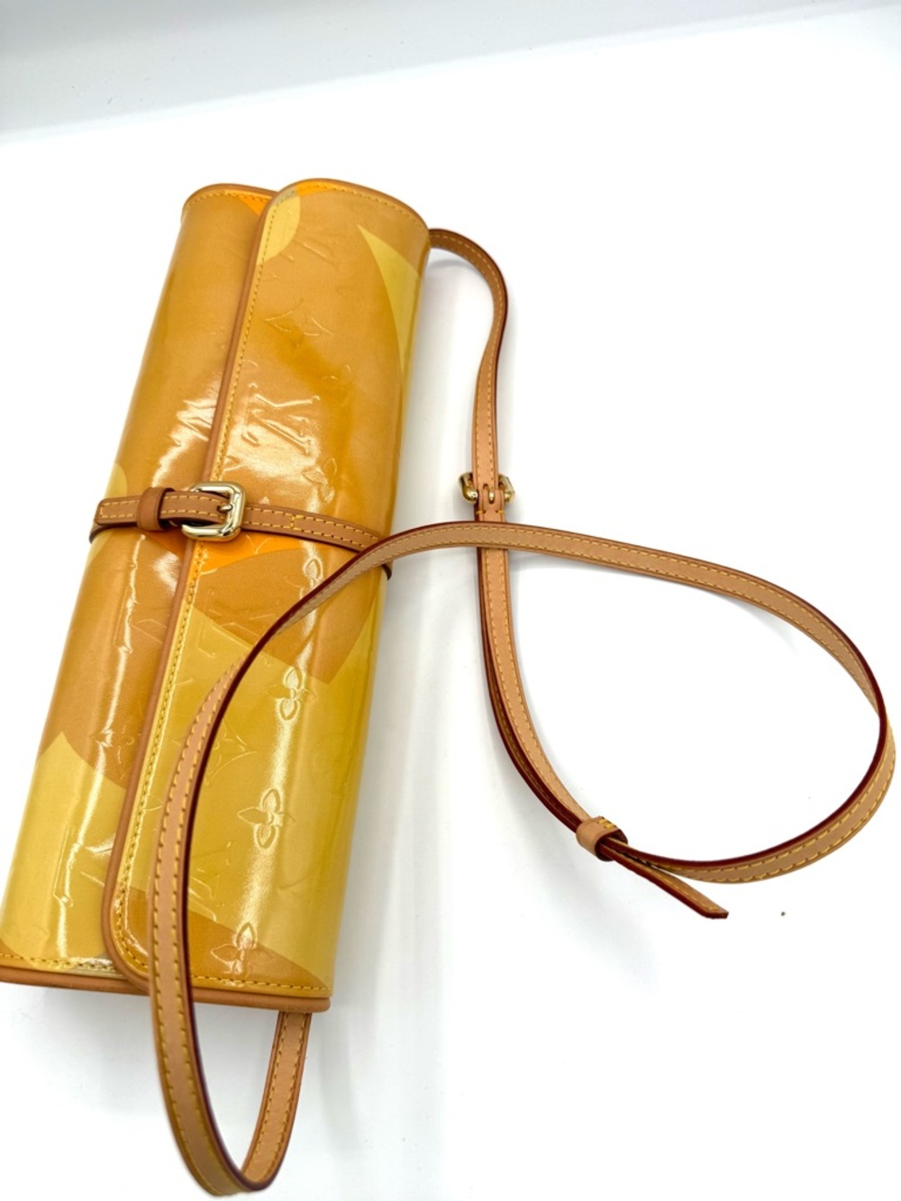 Louis Vuitton Yellow Patent Vernis Fleurs Monogram Clutch Shoulder Bag - Picture 8 of 15